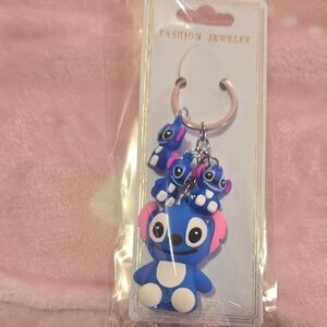 Blue Stitch Character Keychain - Fashion Jewelry (Pink Ears)
